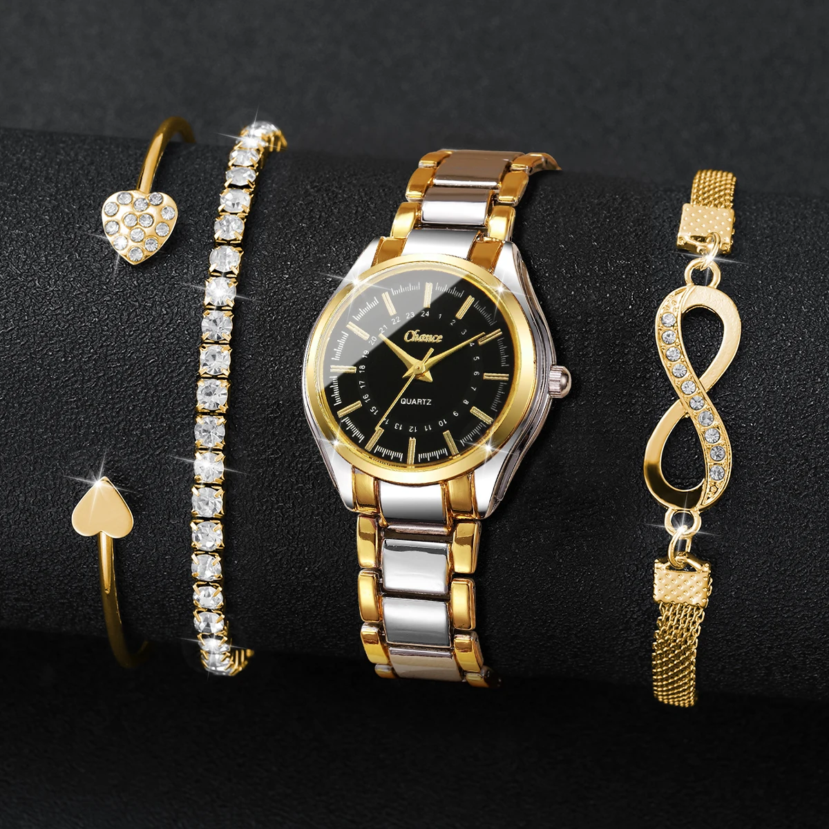 4PCS Elegant Women Watches Bra - Luxury Watch For Sale 评论和价格