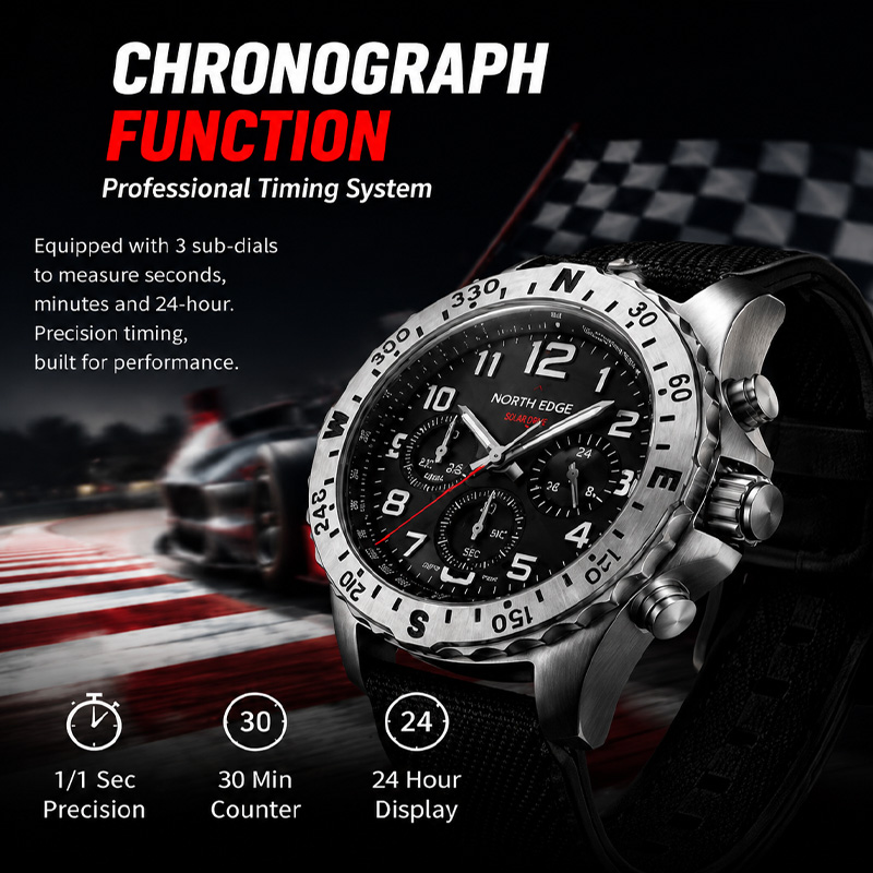 NORTH EDGE MACH 2 Men's Watche - Chronograph Flyback Watch 评论和价格