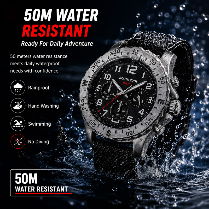 NORTH EDGE MACH 2 Men's Watche - Chronograph Flyback Watch 评论和价格