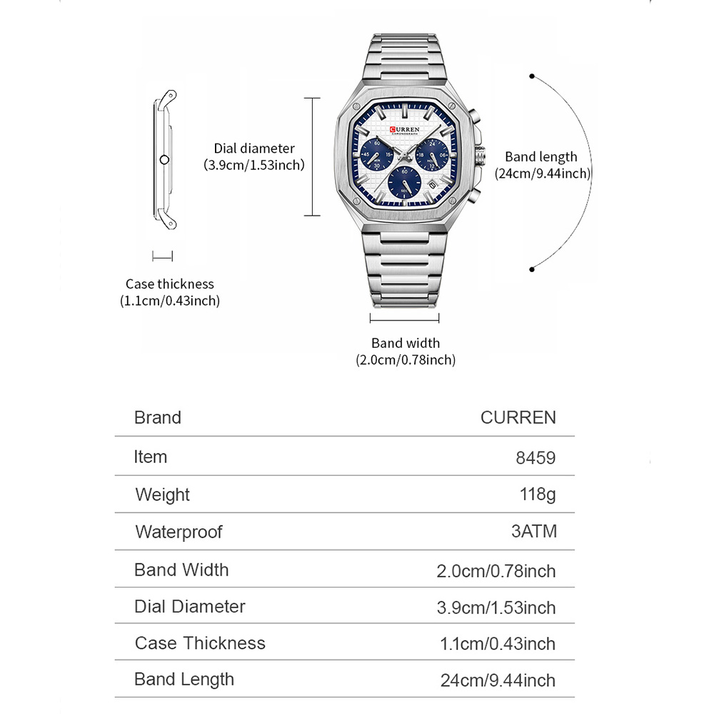 CURREN Luxury Square Chrono Wa - Luxury Watch Men 评论和价格